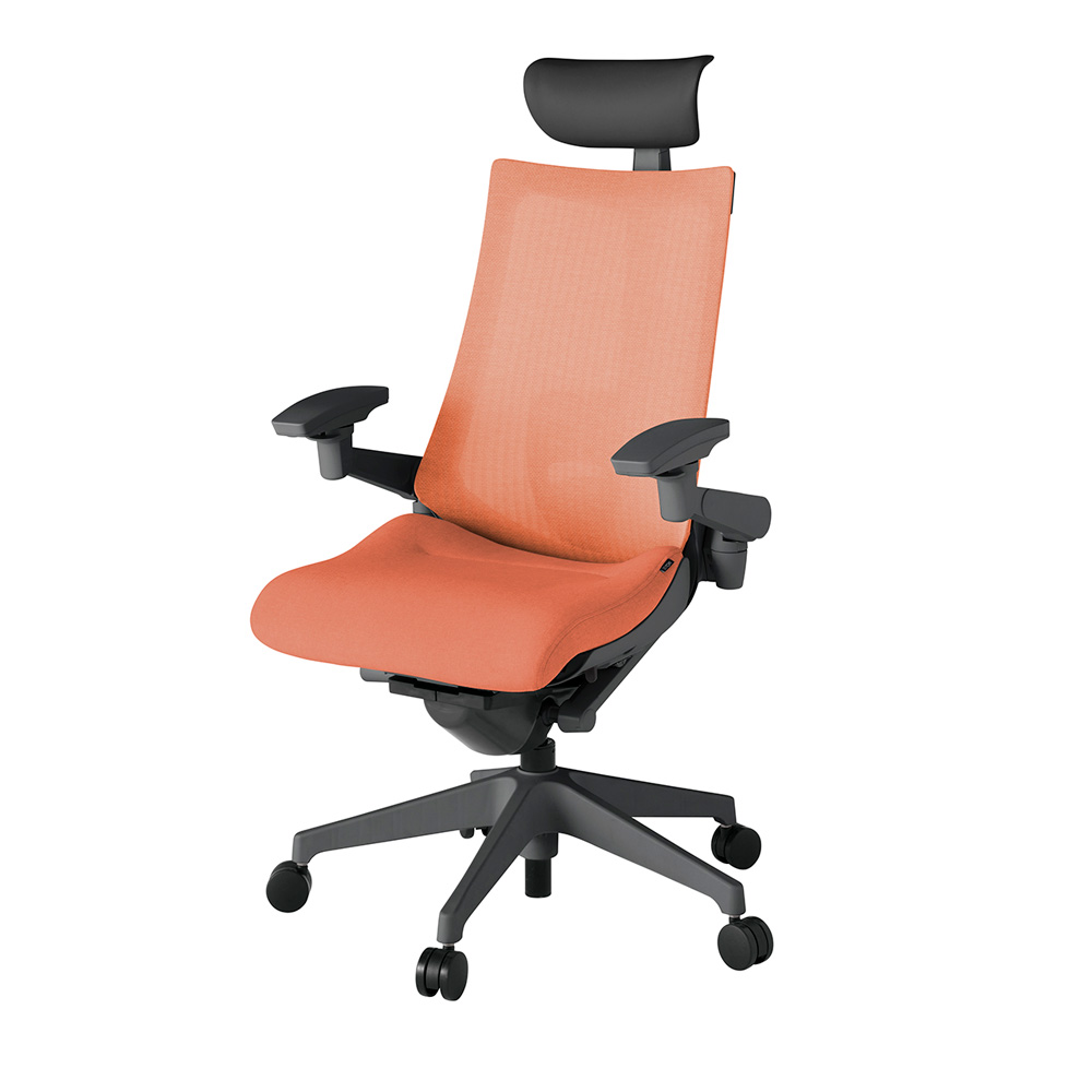 アクト2 KJ-457JEF-W2D4 メッシュバック テクスチャード ランバーサポート 可動肘 ヘッドサポート ( ビニール ) ナイロンキャスター[ ベースカラー: W2 張地カラー: D4 / パーシモオレンジ  ]
