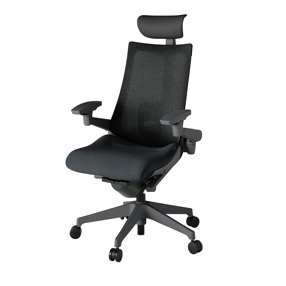 アクト2 KJ-457JEF-W2T1 メッシュバック テクスチャード ランバーサポート 可動肘 ヘッドサポート ( ビニール ) ナイロンキャスター[ ベースカラー: W2 張地カラー: T1 / ブラック  ]