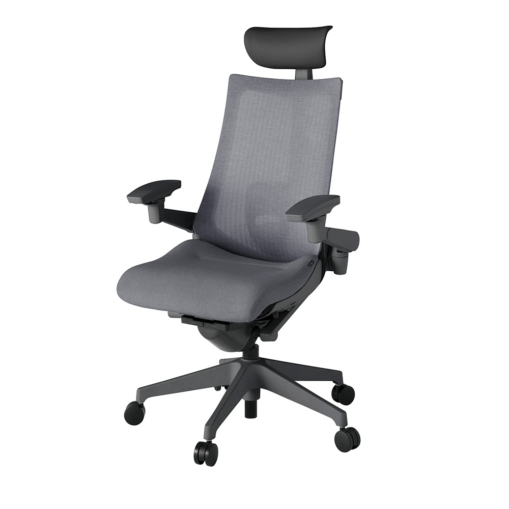アクト2 KJ-457JEF-W2T3 メッシュバック テクスチャード ランバーサポート 可動肘 ヘッドサポート ( ビニール ) ナイロンキャスター[ ベースカラー: W2 張地カラー: T3 / ダークグレー  ]