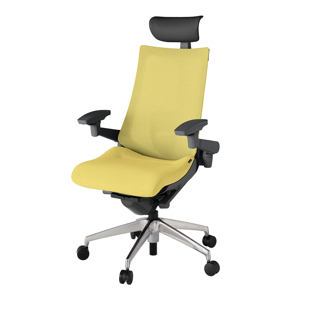 アクト2 KJ-457JEF-ZDU6 メッシュバック テクスチャード ランバーサポート 可動肘 ヘッドサポート ( ビニール ) ナイロンキャスター[ ベースカラー: ZD 張地カラー: U6 / カナリアイエロー  ]