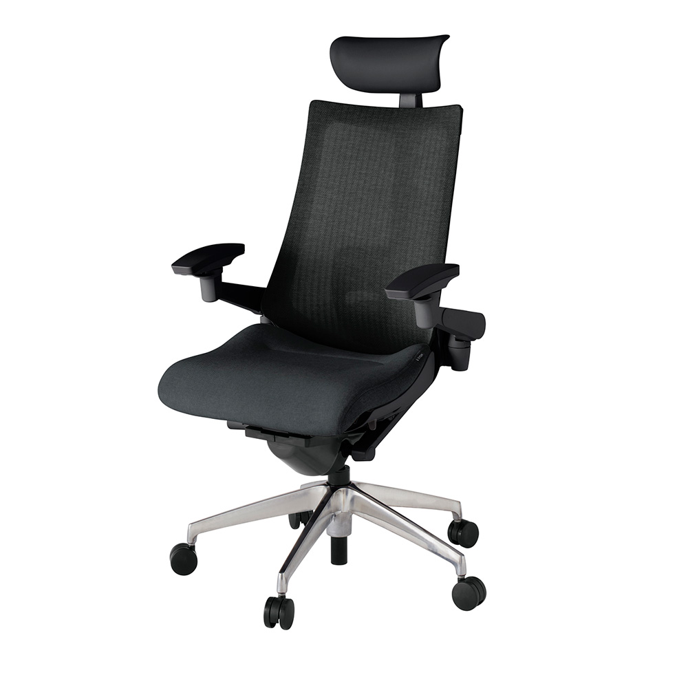 アクト2 KJ-457JEF-ZTT1 メッシュバック テクスチャード ランバーサポート 可動肘 ヘッドサポート ( ビニール ) ナイロンキャスター[ ベースカラー: ZT 張地カラー: T1 / ブラック  ]
