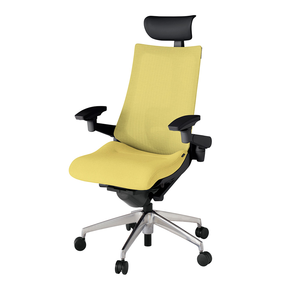 アクト2 KJ-457JEF-ZTU6 メッシュバック テクスチャード ランバーサポート 可動肘 ヘッドサポート ( ビニール ) ナイロンキャスター[ ベースカラー: ZT 張地カラー: U6 / カナリアイエロー  ]
