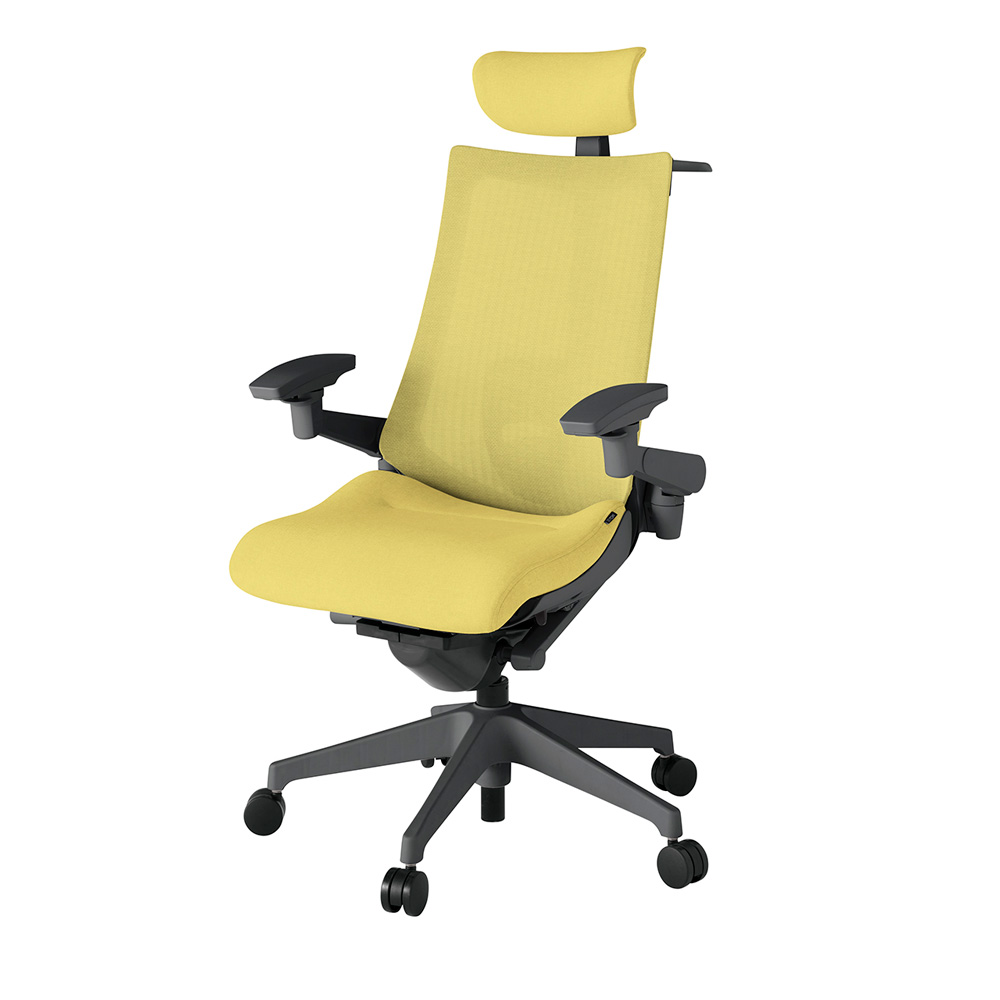 アクト2 KJ-457JEX-W2U6 メッシュバック テクスチャード ランバーサポート 可動肘 ヘッドサポート ( クロス ) ハンガー ナイロンキャスター[ ベースカラー: W2 張地カラー: U6 / カナリアイエロー  ]
