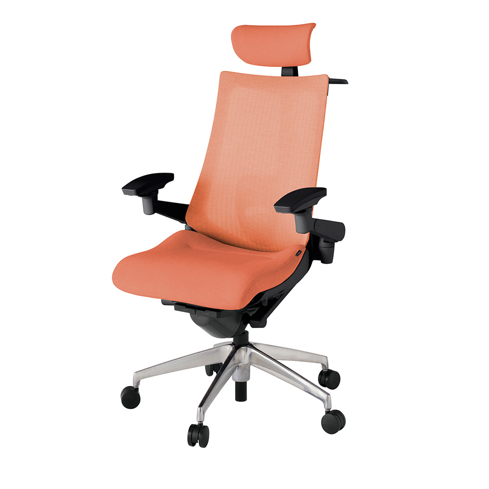 アクト2 KJ-457JEXM-ZTD4 メッシュバック テクスチャード ランバーサポート 可動肘 ヘッドサポート ( クロス ) ハンガー ウレタンキャスター [ ベースカラー: ZT 張地カラー: D4 / パーシモオレンジ  ]