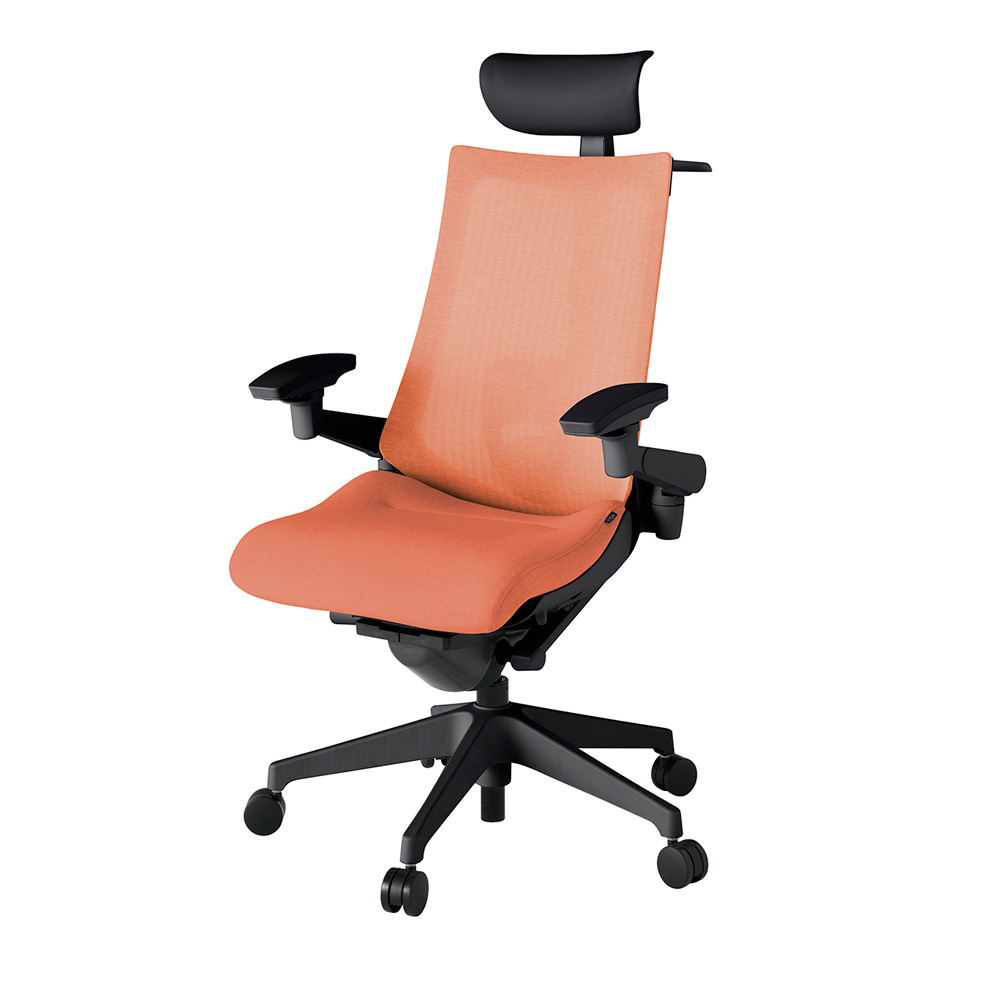 アクト2 KJ-457JEY-T1D4 メッシュバック テクスチャード ランバーサポート 可動肘 ヘッドサポート ( ビニール ) ハンガー ナイロンキャスター[ ベースカラー: T1 張地カラー: D4 / パーシモオレンジ  ]