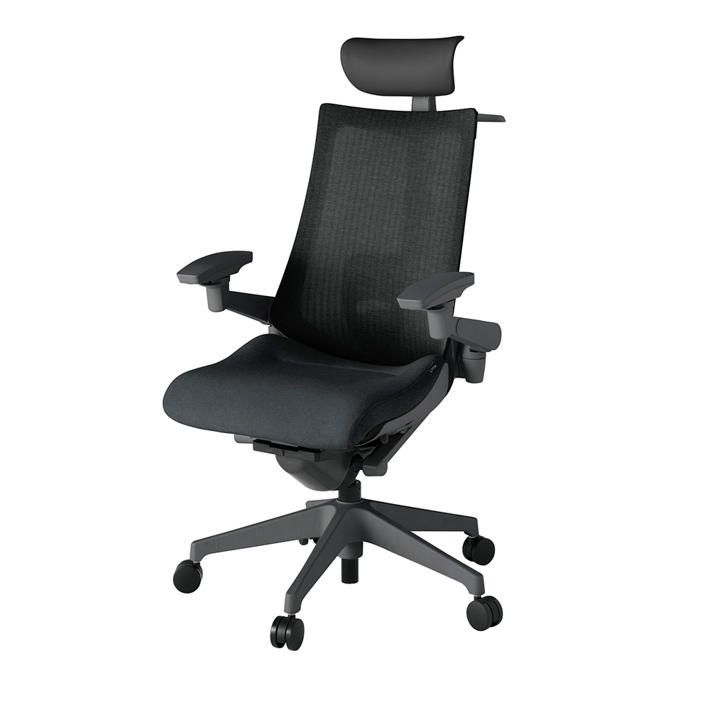 アクト2 KJ-457JEY-W2T1 メッシュバック テクスチャード ランバーサポート 可動肘 ヘッドサポート ( ビニール ) ハンガー ナイロンキャスター[ ベースカラー: W2 張地カラー: T1 / ブラック  ]