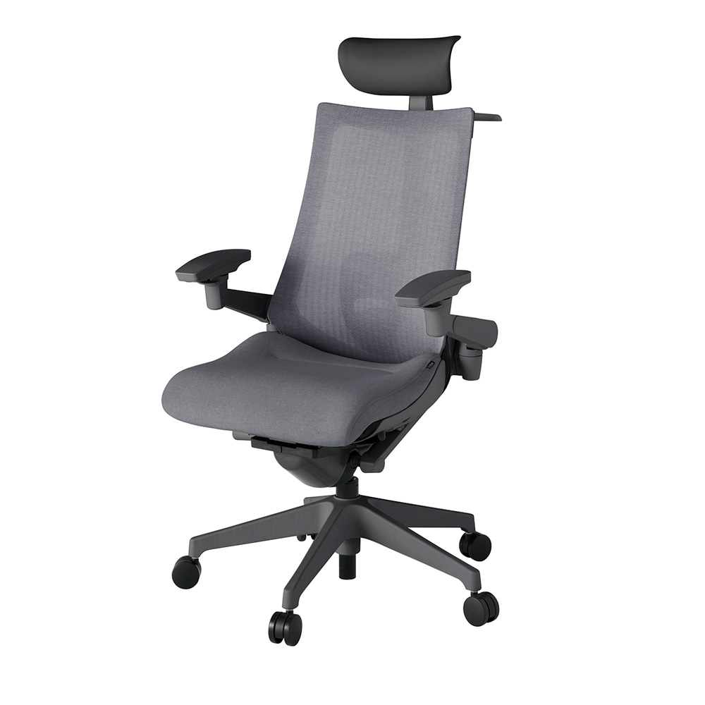 アクト2 KJ-457JEY-W2T3 メッシュバック テクスチャード ランバーサポート 可動肘 ヘッドサポート ( ビニール ) ハンガー ナイロンキャスター[ ベースカラー: W2 張地カラー: T3 / ダークグレー  ]