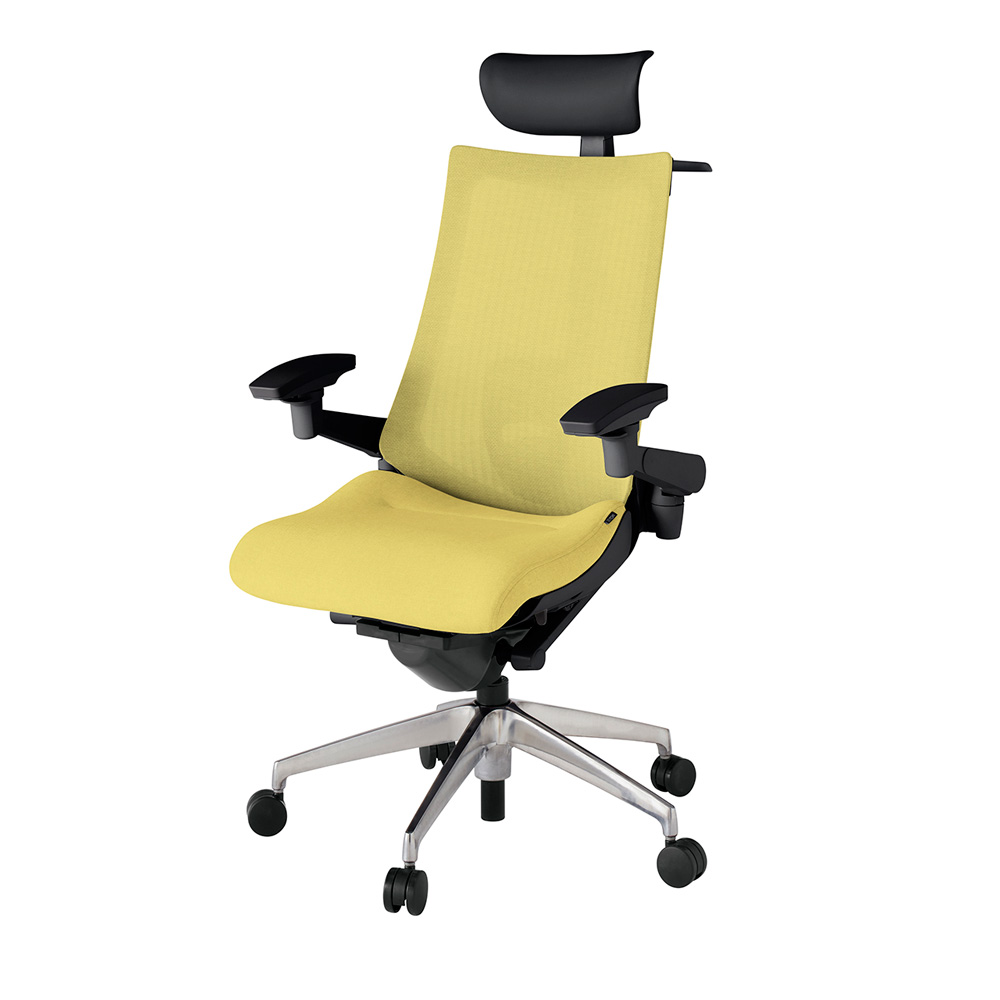 アクト2 KJ-457JEY-ZTU6 メッシュバック テクスチャード ランバーサポート 可動肘 ヘッドサポート ( ビニール ) ハンガー ナイロンキャスター[ ベースカラー: ZT 張地カラー: U6 / カナリアイエロー  ]