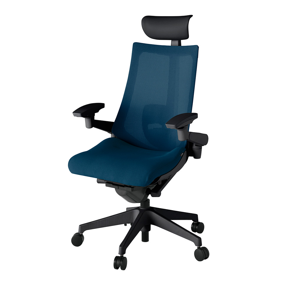 アクト2 KJ-457JVF-T1B2 メッシュバック プレーン ランバーサポート 可動肘 ヘッドサポート ( ビニール ) ナイロンキャスター[ ベースカラー: T1 張地カラー: B2 / ネイビーブルー  ]