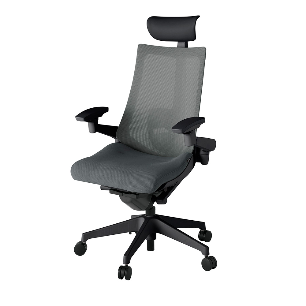 アクト2 KJ-457JVF-T1C3 メッシュバック プレーン ランバーサポート 可動肘 ヘッドサポート ( ビニール ) ナイロンキャスター[ ベースカラー: T1 張地カラー: C3 / ダークグレー  ]