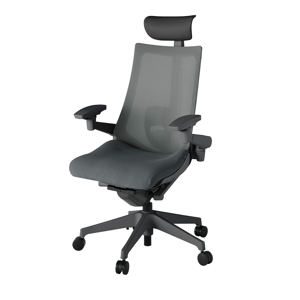 アクト2 KJ-457JVF-W2C3 メッシュバック プレーン ランバーサポート 可動肘 ヘッドサポート ( ビニール ) ナイロンキャスター[ ベースカラー: W2 張地カラー: C3 / ダークグレー  ]