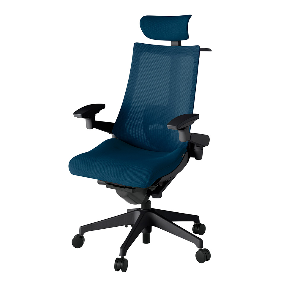 アクト2 KJ-457JVX-T1B2 メッシュバック プレーン ランバーサポート 可動肘 ヘッドサポート ( クロス ) ハンガー ナイロンキャスター[ ベースカラー: T1 張地カラー: B2 / ネイビーブルー  ]