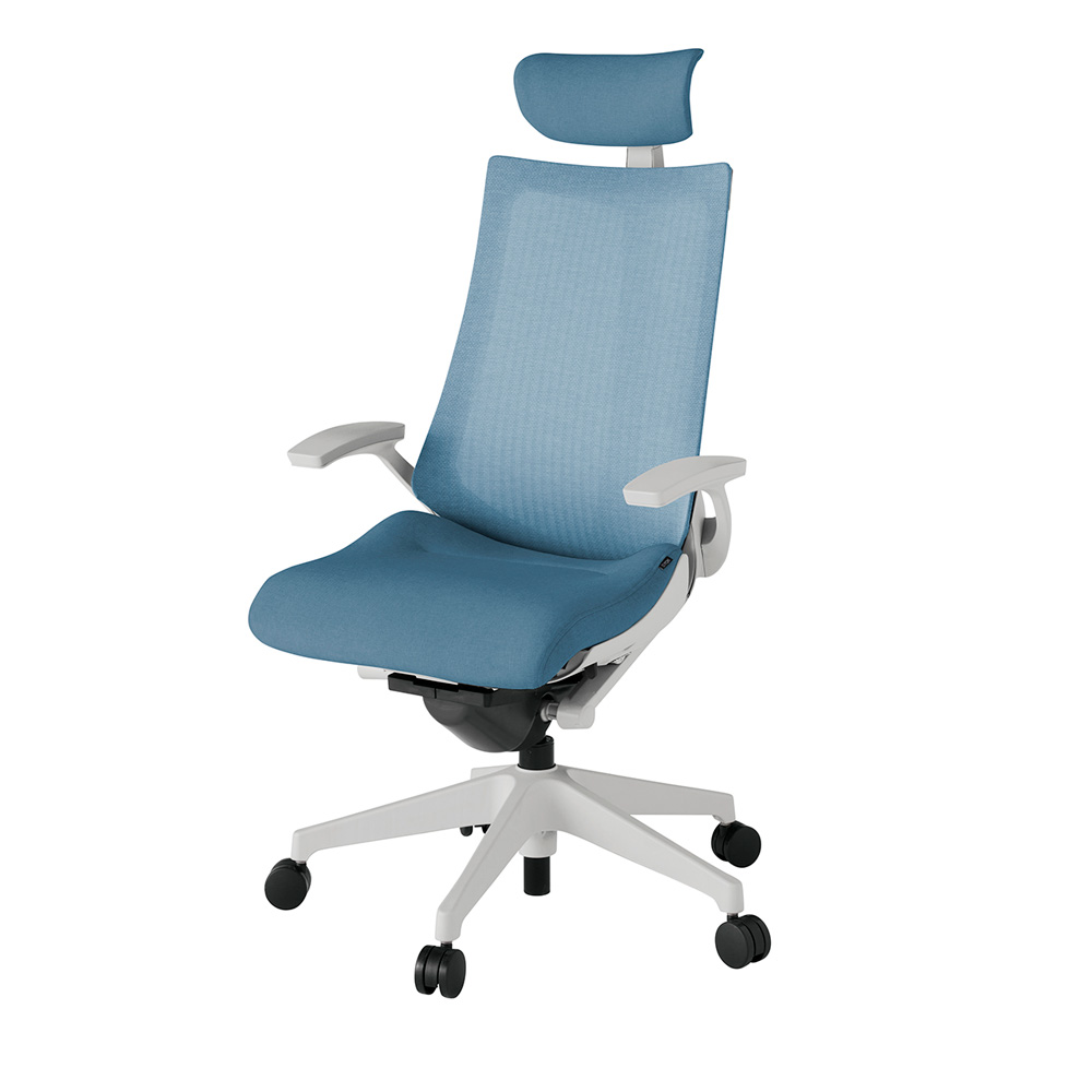 アクト2 KJ-475JEE-GNB4 メッシュバック テクスチャード 固定肘 ヘッドサポート ( クロス ) ナイロンキャスター[ ベースカラー: GN 張地カラー: B4 / ダックブルー  ]