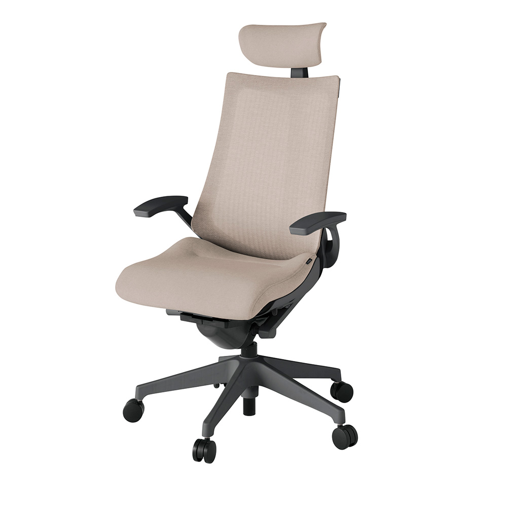 アクト2 KJ-475JEE-W2F6 メッシュバック テクスチャード 固定肘 ヘッドサポート ( クロス ) ナイロンキャスター[ ベースカラー: W2 張地カラー: F6 / グレイッシュブラウン  ]