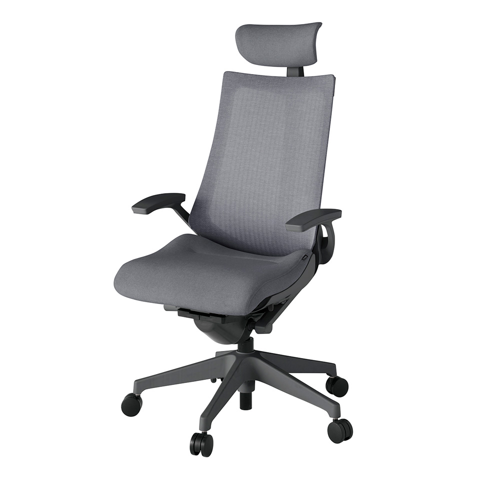 アクト2 KJ-475JEE-W2T3 メッシュバック テクスチャード 固定肘 ヘッドサポート ( クロス ) ナイロンキャスター[ ベースカラー: W2 張地カラー: T3 / ダークグレー  ]