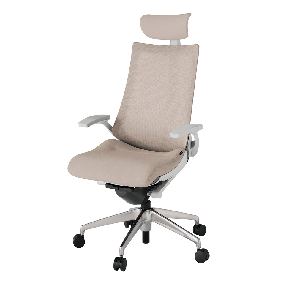 アクト2 KJ-475JEE-ZNF6 メッシュバック テクスチャード 固定肘 ヘッドサポート ( クロス ) ナイロンキャスター[ ベースカラー: ZN 張地カラー: F6 / グレイッシュブラウン  ]