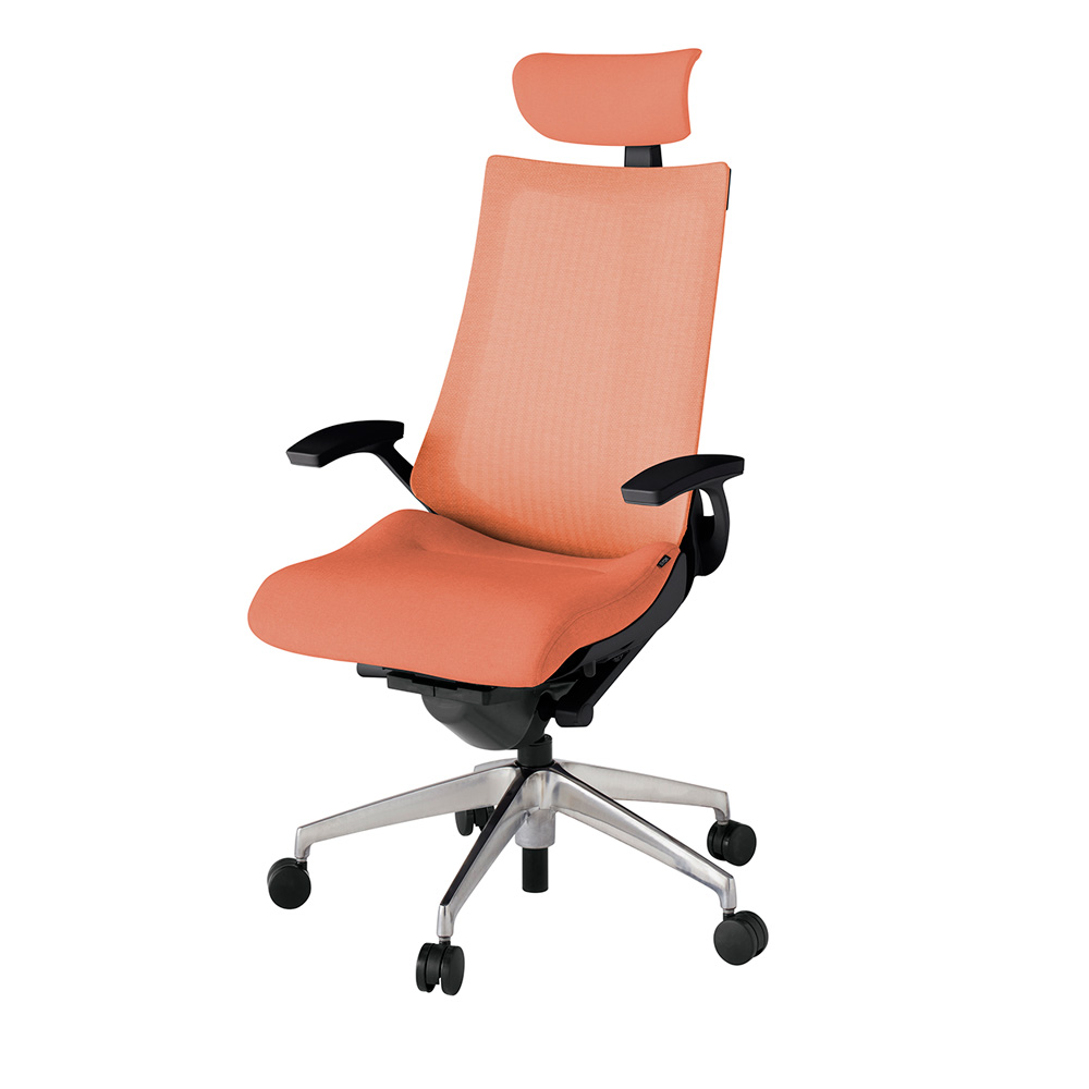 アクト2 KJ-475JEE-ZTD4 メッシュバック テクスチャード 固定肘 ヘッドサポート ( クロス ) ナイロンキャスター[ ベースカラー: ZT 張地カラー: D4 / パーシモオレンジ  ]