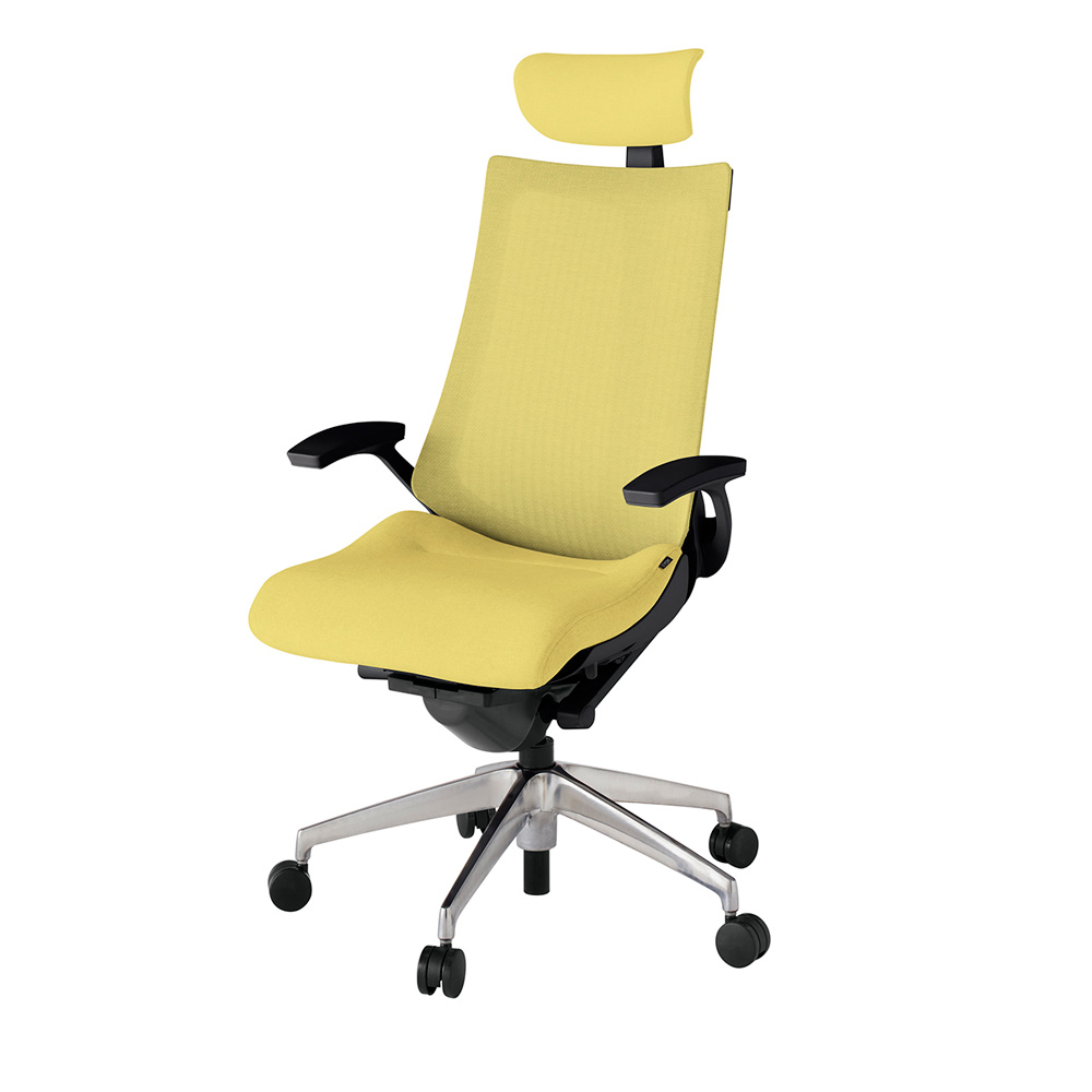 アクト2 KJ-475JEE-ZTU6 メッシュバック テクスチャード 固定肘 ヘッドサポート ( クロス ) ナイロンキャスター[ ベースカラー: ZT 張地カラー: U6 / カナリアイエロー  ]