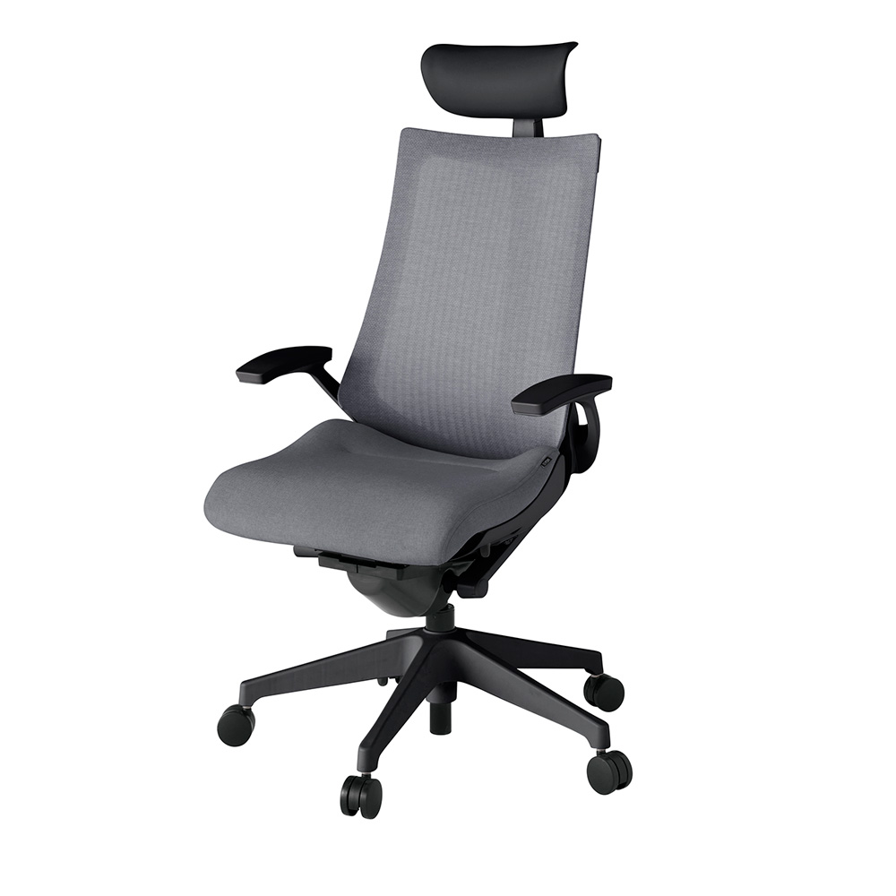 アクト2 KJ-475JEF-T1T3 メッシュバック テクスチャード 固定肘 ヘッドサポート ( ビニール ) ナイロンキャスター[ ベースカラー: T1 張地カラー: T3 / ダークグレー  ]