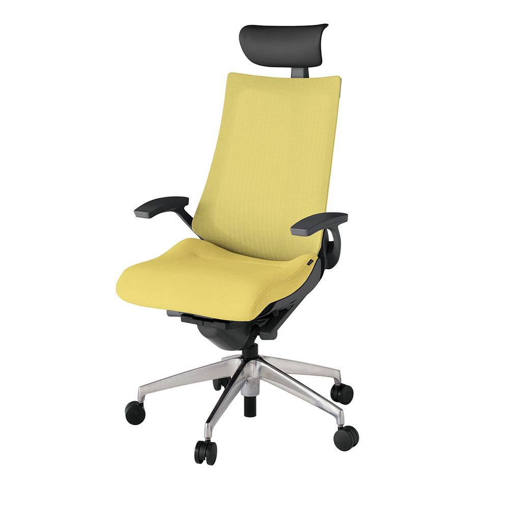 アクト2 KJ-475JEF-ZDU6 メッシュバック テクスチャード 固定肘 ヘッドサポート ( ビニール ) ナイロンキャスター[ ベースカラー: ZD 張地カラー: U6 / カナリアイエロー  ]