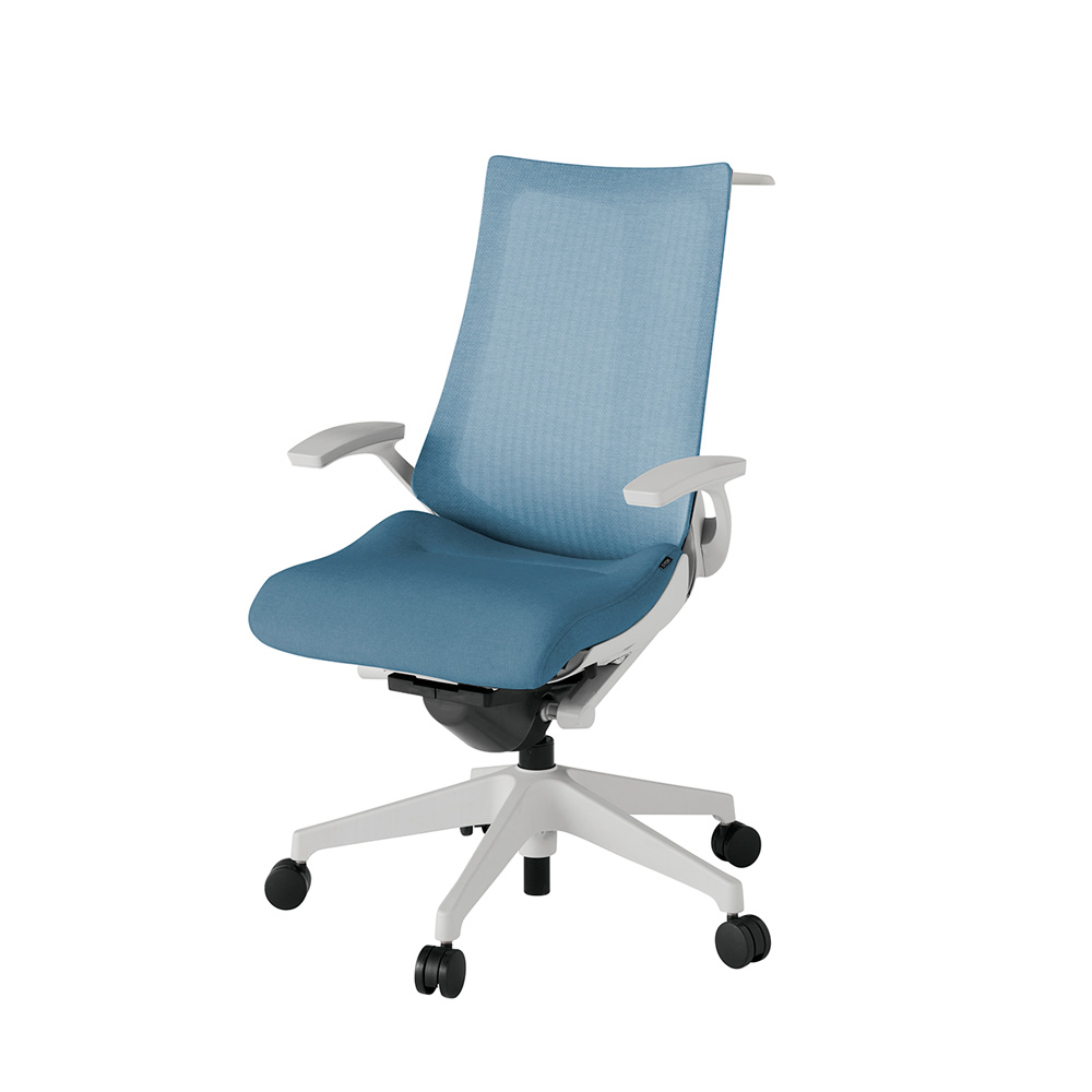 アクト2 KJ-475JEH-GNB4 メッシュバック テクスチャード 固定肘 ハンガーナイロンキャスター[ ベースカラー: GN 張地カラー: B4 / ダックブルー  ]