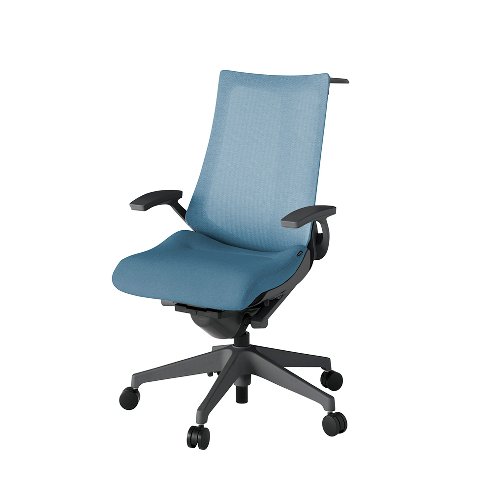 アクト2 KJ-475JEH-W2B4 メッシュバック テクスチャード 固定肘 ハンガーナイロンキャスター[ ベースカラー: W2 張地カラー: B4 / ダックブルー  ]