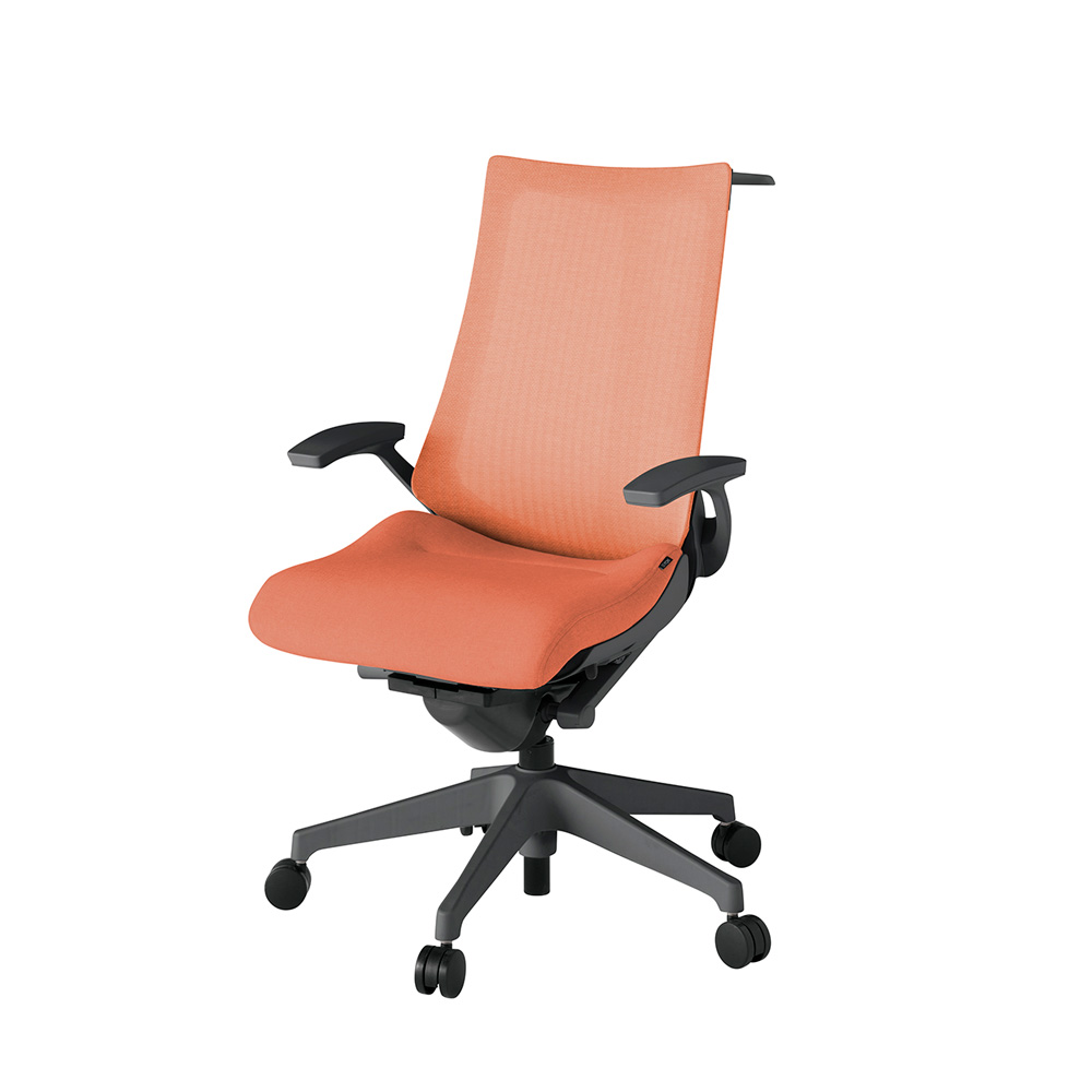 アクト2 KJ-475JEH-W2D4 メッシュバック テクスチャード 固定肘 ハンガーナイロンキャスター[ ベースカラー: W2 張地カラー: D4 / パーシモオレンジ  ]