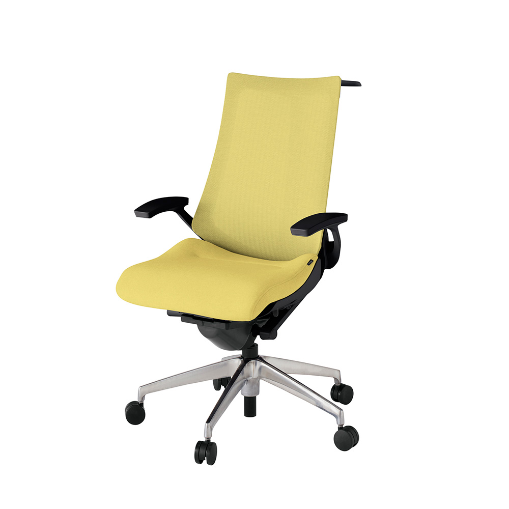 アクト2 KJ-475JEH-ZTU6 メッシュバック テクスチャード 固定肘 ハンガーナイロンキャスター[ ベースカラー: ZT 張地カラー: U6 / カナリアイエロー  ]