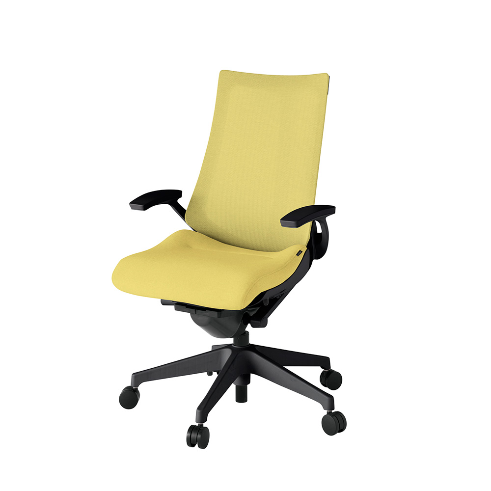 アクト2 KJ-475JE-T1U6 メッシュバック テクスチャード 固定肘 ナイロンキャスター[ ベースカラー: T1 張地カラー: U6 / カナリアイエロー  ]