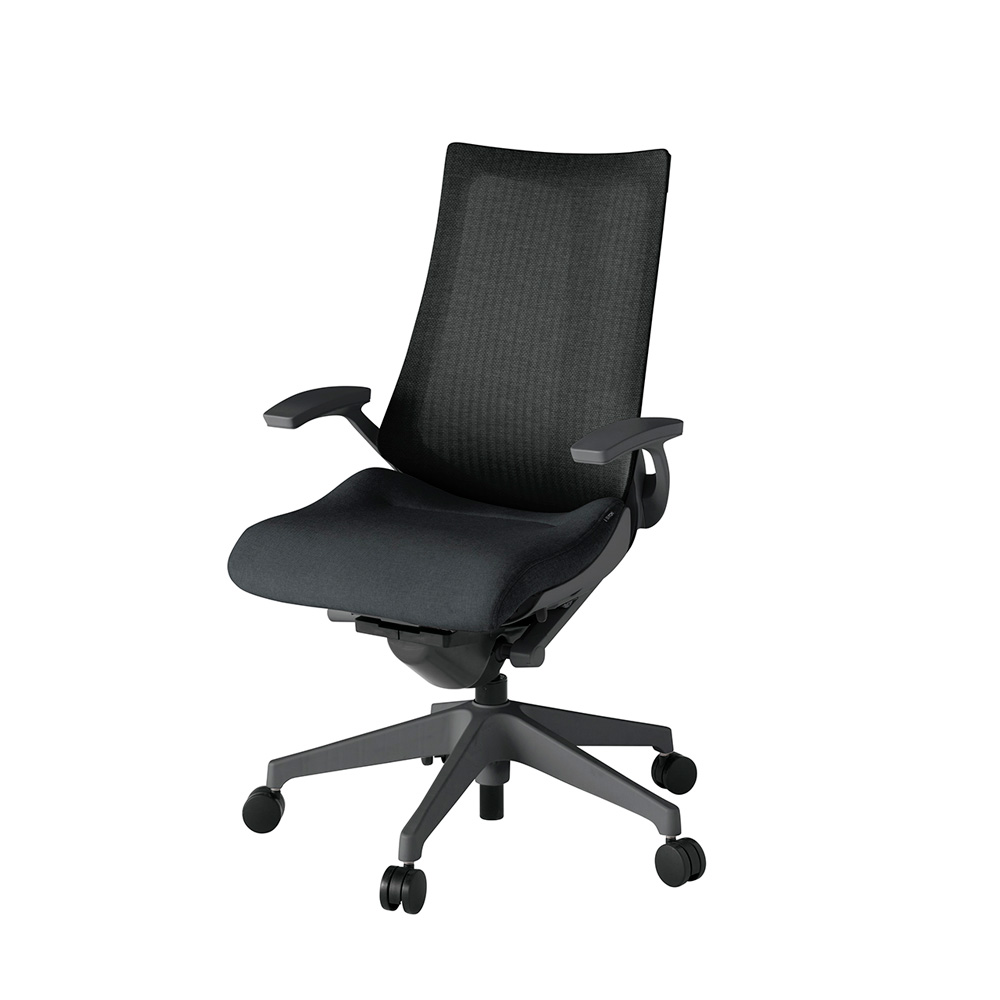 アクト2 KJ-475JE-W2T1 メッシュバック テクスチャード 固定肘 ナイロンキャスター[ ベースカラー: W2 張地カラー: T1 / ブラック  ]