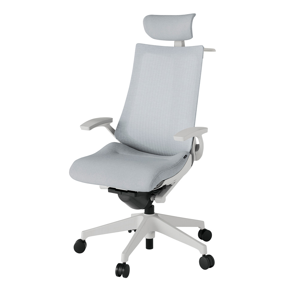 アクト2 KJ-475JEX-GNT7 メッシュバック テクスチャード 固定肘 ヘッドサポート ( クロス ) ハンガー ナイロンキャスター[ ベースカラー: GN 張地カラー: T7 / ホワイトグレー  ]