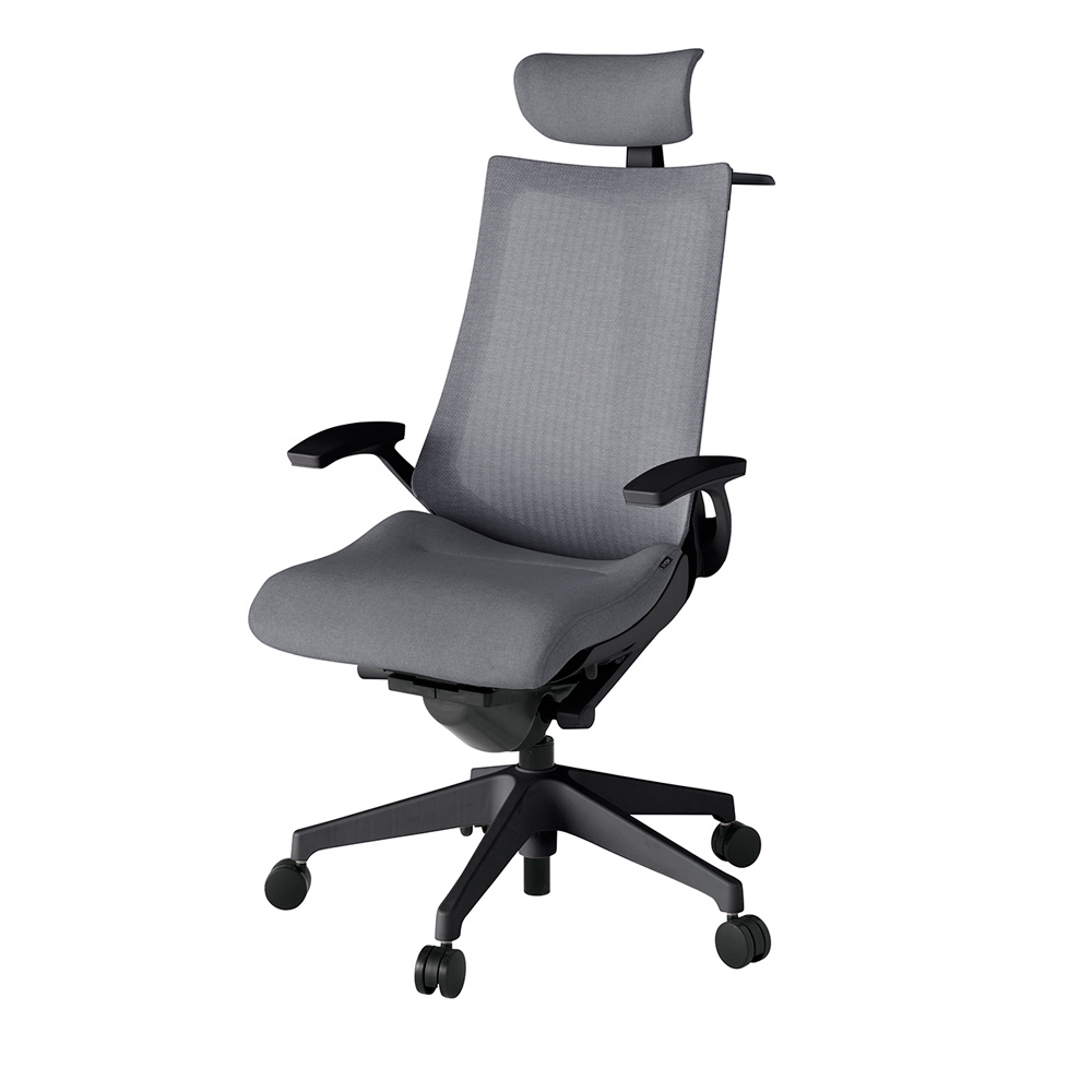 アクト2 KJ-475JEX-T1T3 メッシュバック テクスチャード 固定肘 ヘッドサポート ( クロス ) ハンガー ナイロンキャスター[ ベースカラー: T1 張地カラー: T3 / ダークグレー  ]