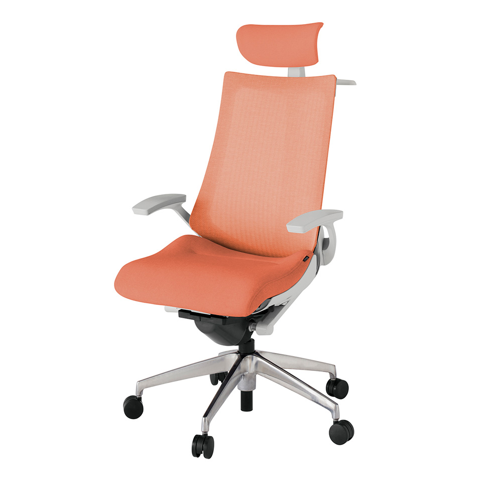 アクト2 KJ-475JEX-ZND4 メッシュバック テクスチャード 固定肘 ヘッドサポート ( クロス ) ハンガー ナイロンキャスター[ ベースカラー: ZN 張地カラー: D4 / パーシモオレンジ  ]