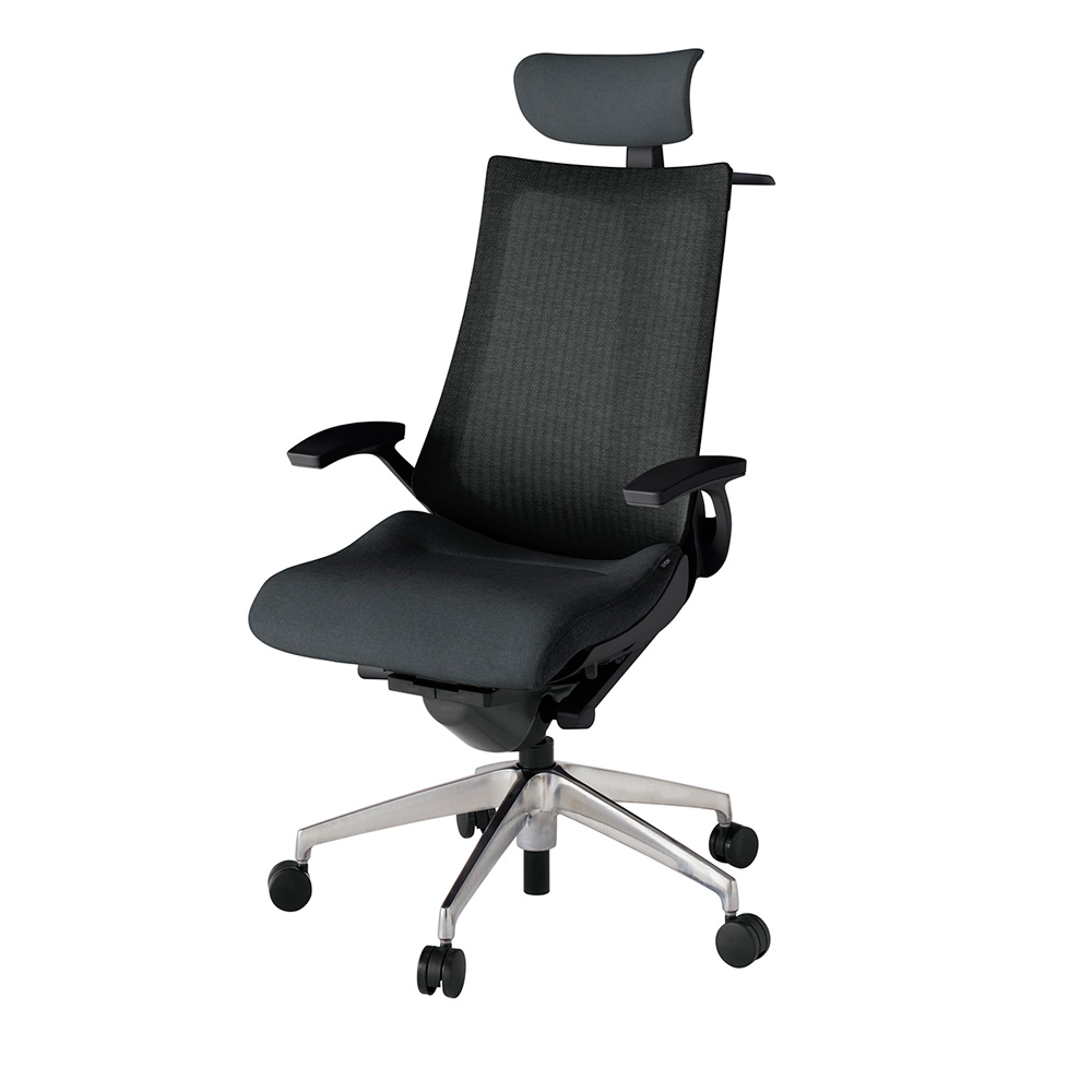 アクト2 KJ-475JEX-ZTT1 メッシュバック テクスチャード 固定肘 ヘッドサポート ( クロス ) ハンガー ナイロンキャスター[ ベースカラー: ZT 張地カラー: T1 / ブラック  ]