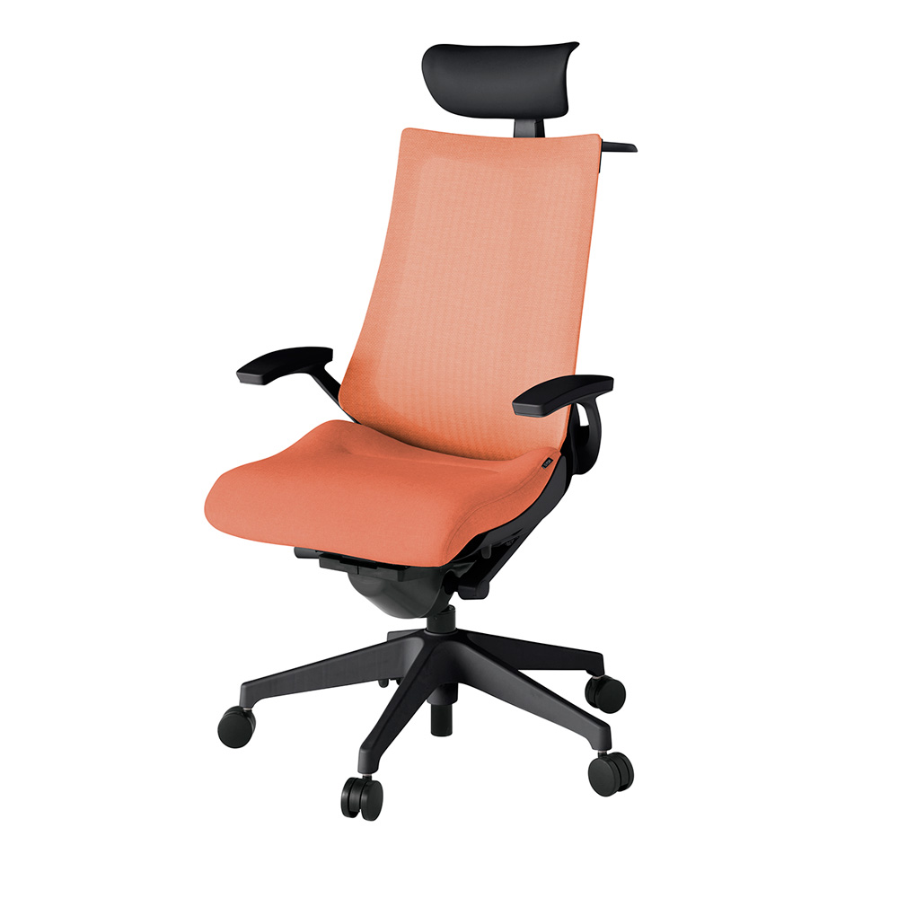 アクト2 KJ-475JEY-T1D4 メッシュバック テクスチャード 固定肘 ヘッドサポート ( ビニール ) ハンガー ナイロンキャスター[ ベースカラー: T1 張地カラー: D4 / パーシモオレンジ  ]