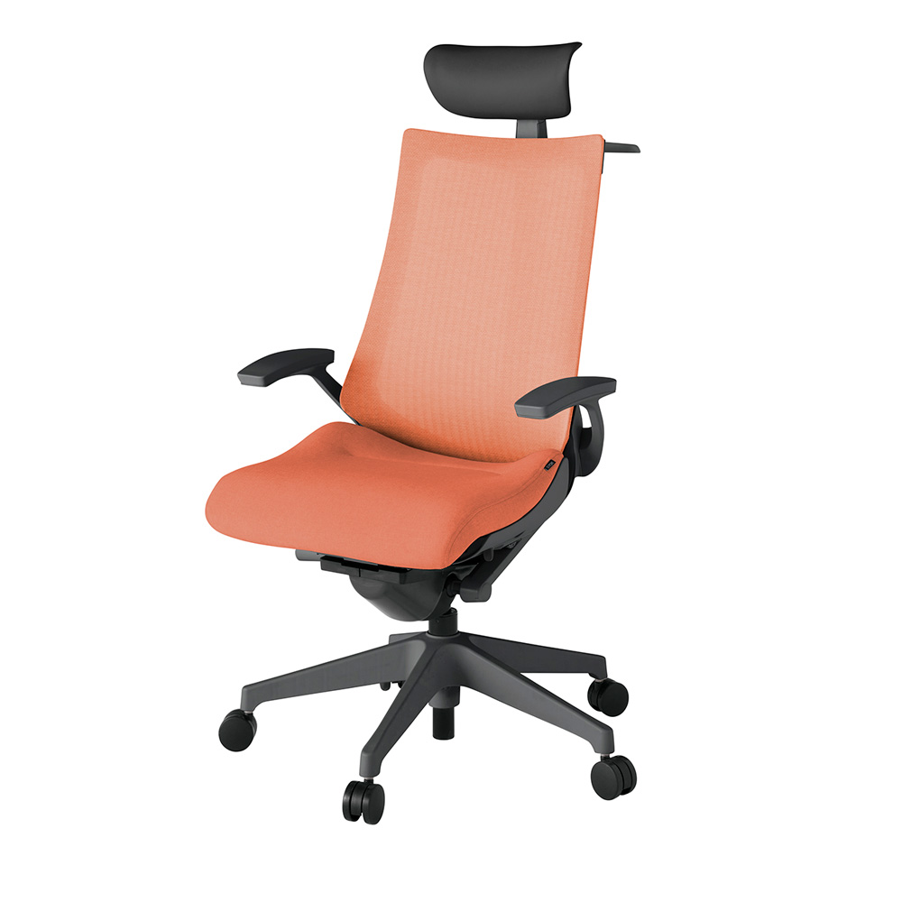 アクト2 KJ-475JEY-W2D4 メッシュバック テクスチャード 固定肘 ヘッドサポート ( ビニール ) ハンガー ナイロンキャスター[ ベースカラー: W2 張地カラー: D4 / パーシモオレンジ  ]