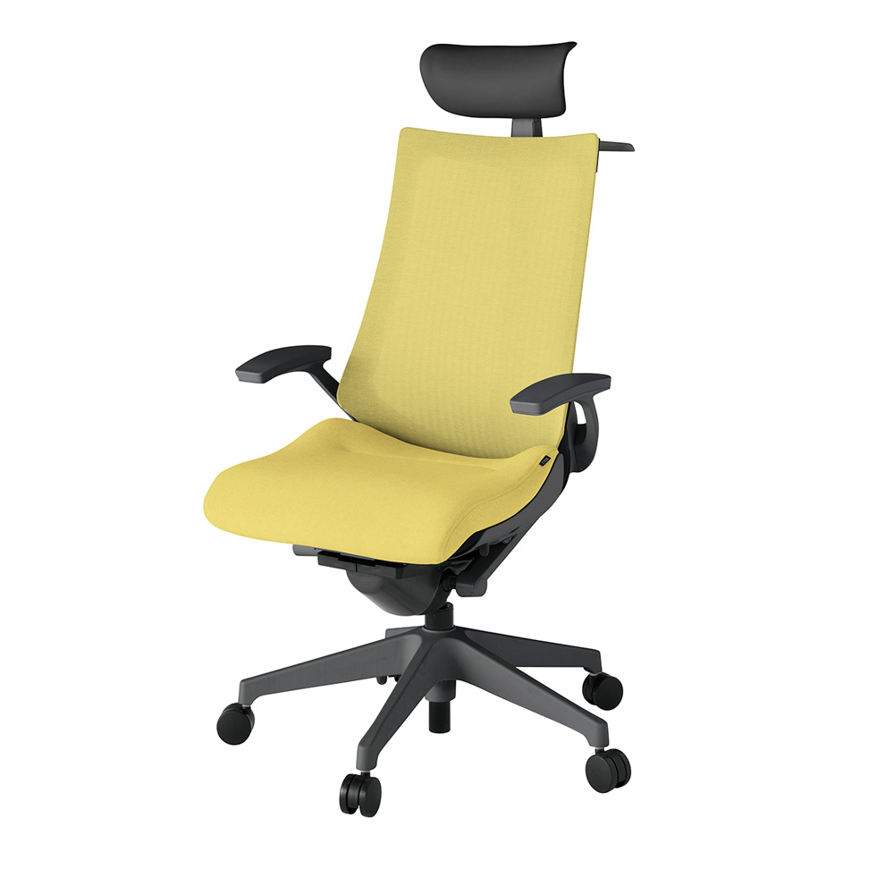 アクト2 KJ-475JEY-W2U6 メッシュバック テクスチャード 固定肘 ヘッドサポート ( ビニール ) ハンガー ナイロンキャスター[ ベースカラー: W2 張地カラー: U6 / カナリアイエロー  ]