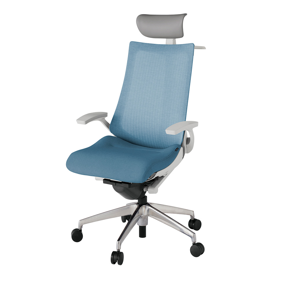 アクト2 KJ-475JEY-ZNB4 メッシュバック テクスチャード 固定肘 ヘッドサポート ( ビニール ) ハンガー ナイロンキャスター[ ベースカラー: ZN 張地カラー: B4 / ダックブルー  ]