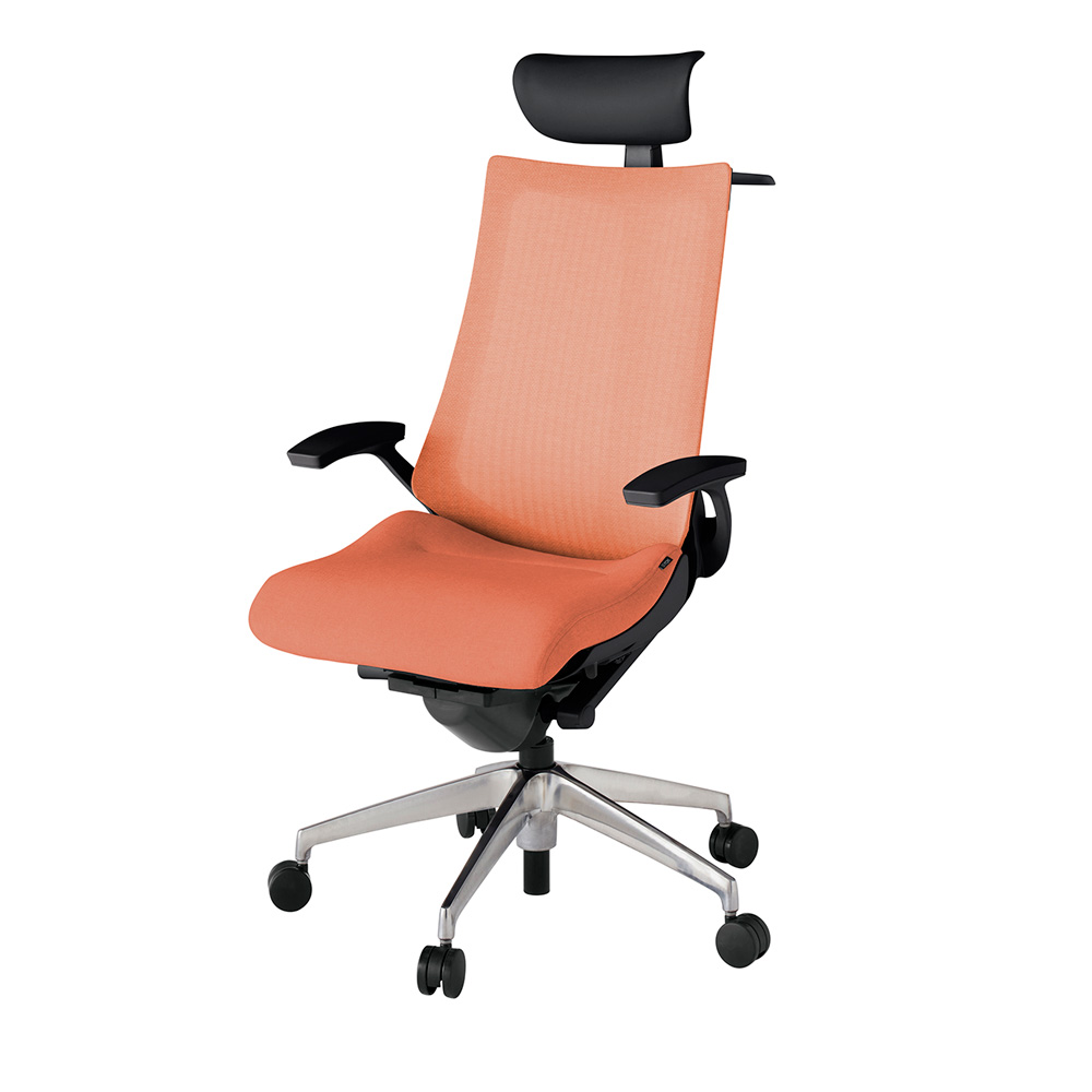 アクト2 KJ-475JEY-ZTD4 メッシュバック テクスチャード 固定肘 ヘッドサポート ( ビニール ) ハンガー ナイロンキャスター[ ベースカラー: ZT 張地カラー: D4 / パーシモオレンジ  ]