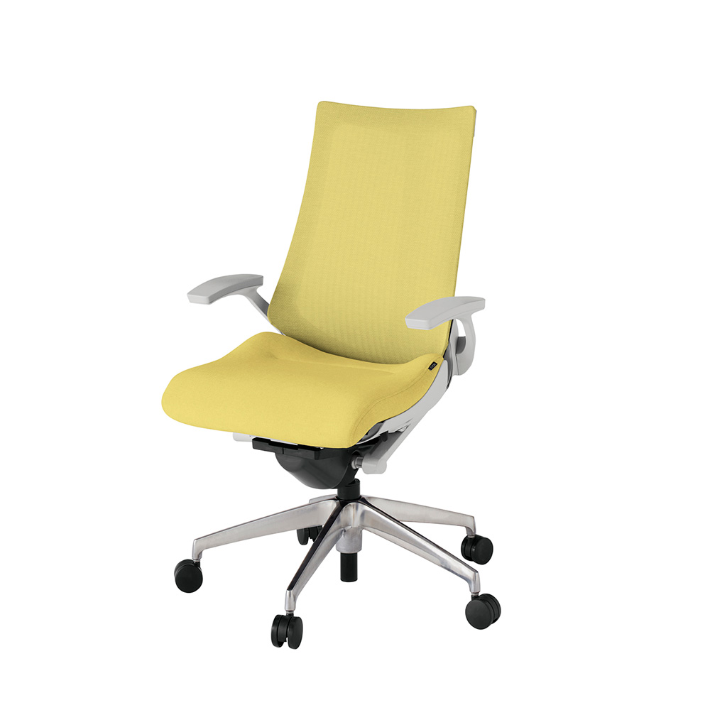 アクト2 KJ-475JE-ZNU6 メッシュバック テクスチャード 固定肘 ナイロンキャスター[ ベースカラー: ZN 張地カラー: U6 / カナリアイエロー  ]