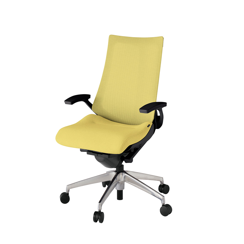 アクト2 KJ-475JE-ZTU6 メッシュバック テクスチャード 固定肘 ナイロンキャスター[ ベースカラー: ZT 張地カラー: U6 / カナリアイエロー  ]