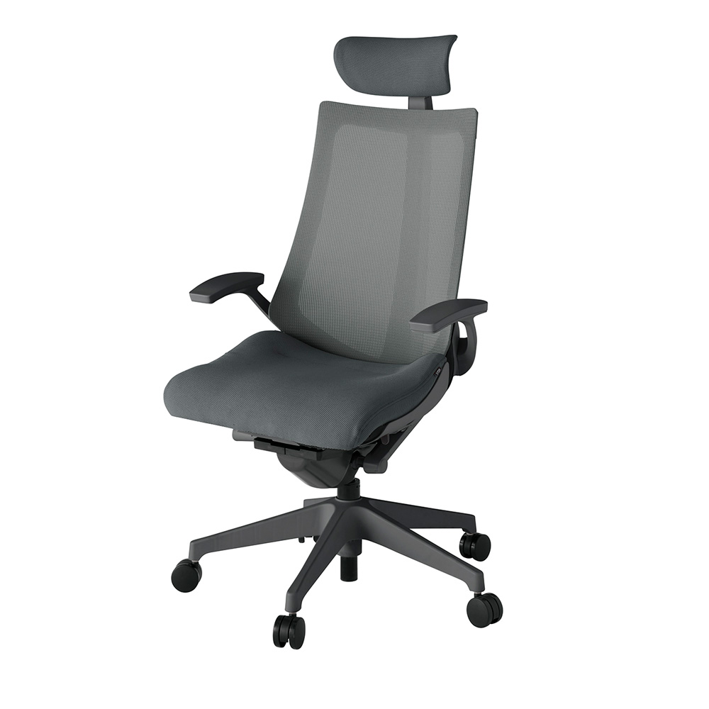 アクト2 KJ-475JVE-W2C3 メッシュバック プレーン 固定肘 ヘッドサポート ( クロス ) ナイロンキャスター[ ベースカラー: W2 張地カラー: C3 / ダークグレー  ]