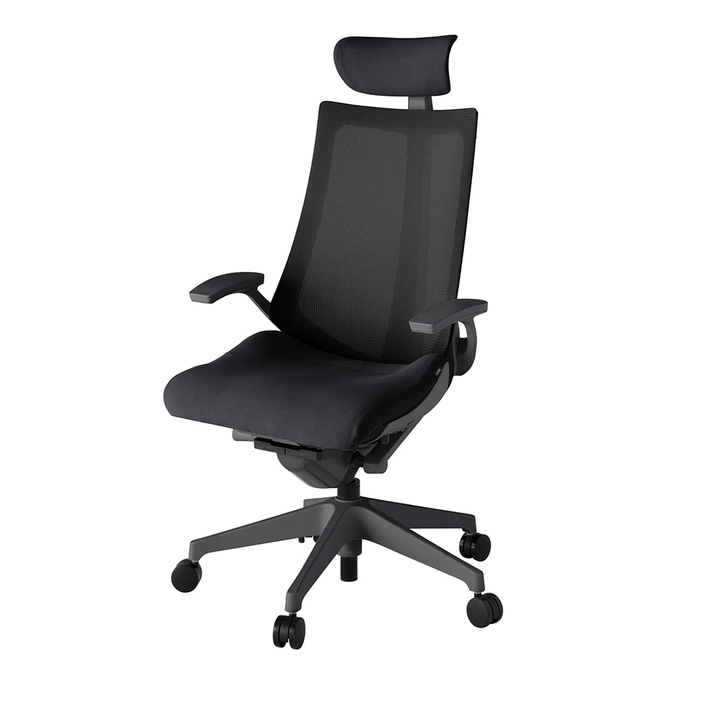 アクト2 KJ-475JVE-W2T1 メッシュバック プレーン 固定肘 ヘッドサポート ( クロス ) ナイロンキャスター[ ベースカラー: W2 張地カラー: T1 / ブラック  ]