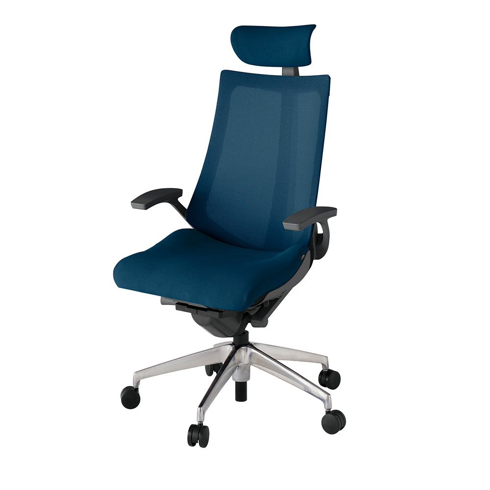 アクト2 KJ-475JVE-ZDB2 メッシュバック プレーン 固定肘 ヘッドサポート ( クロス ) ナイロンキャスター[ ベースカラー: ZD 張地カラー: B2 / ネイビーブルー  ]