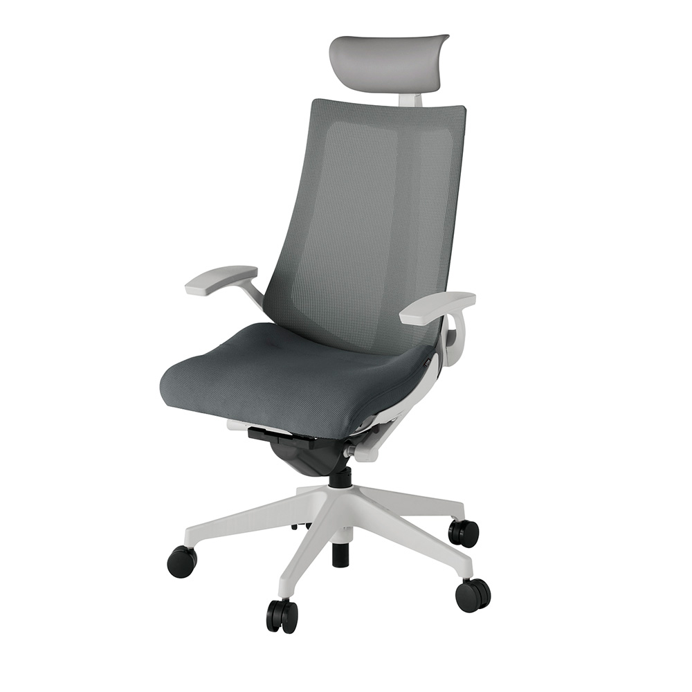 アクト2 KJ-475JVF-GNC3 メッシュバック プレーン 固定肘 ヘッドサポート ( ビニール ) ナイロンキャスター[ ベースカラー: GN 張地カラー: C3 / ダークグレー  ]