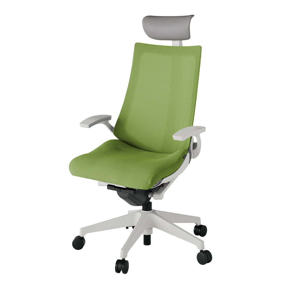 アクト2 KJ-475JVF-GNQ7 メッシュバック プレーン 固定肘 ヘッドサポート ( ビニール ) ナイロンキャスター[ ベースカラー: GN 張地カラー: Q7 / グラスグリーン  ]