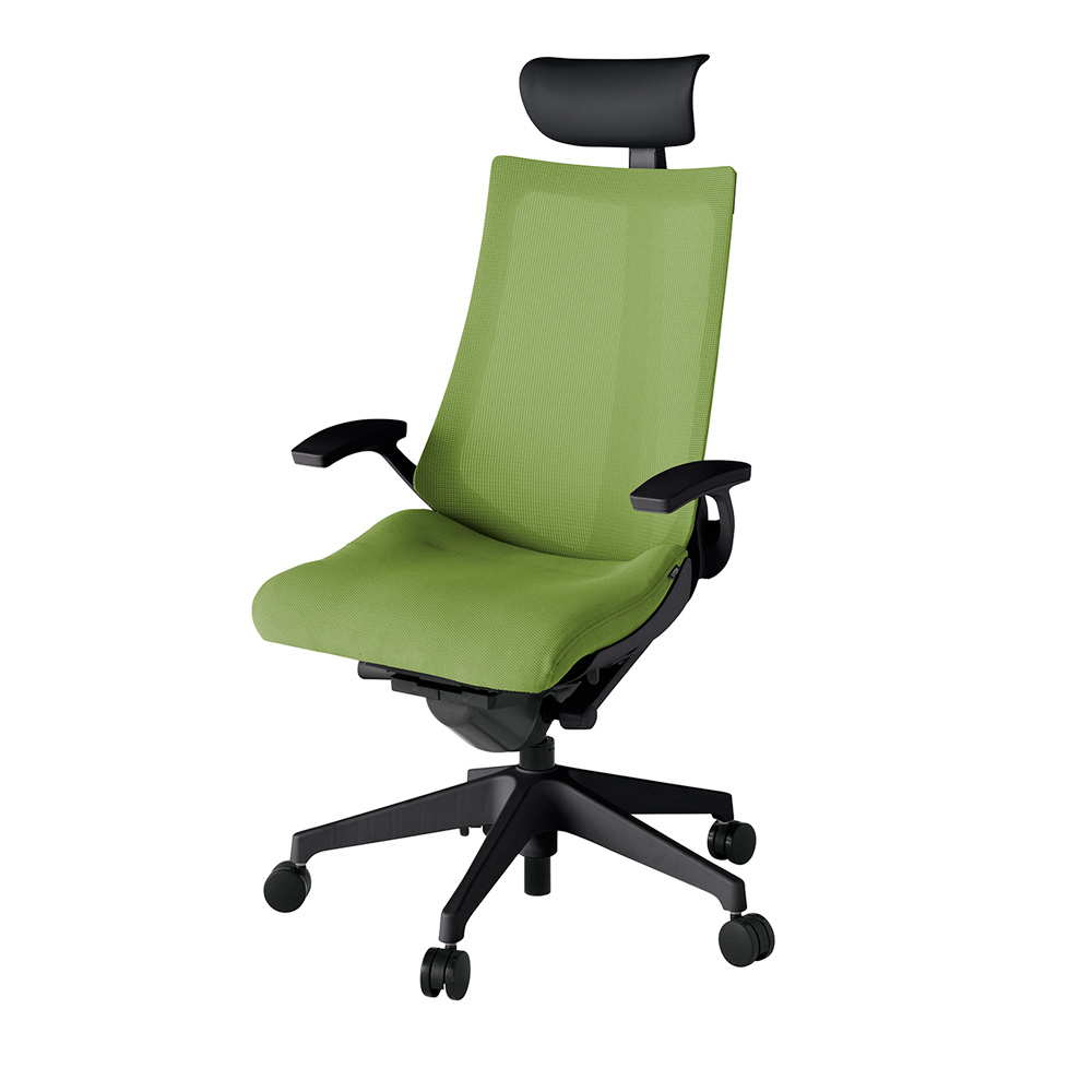 アクト2 KJ-475JVF-T1Q7 メッシュバック プレーン 固定肘 ヘッドサポート ( ビニール ) ナイロンキャスター[ ベースカラー: T1 張地カラー: Q7 / グラスグリーン  ]