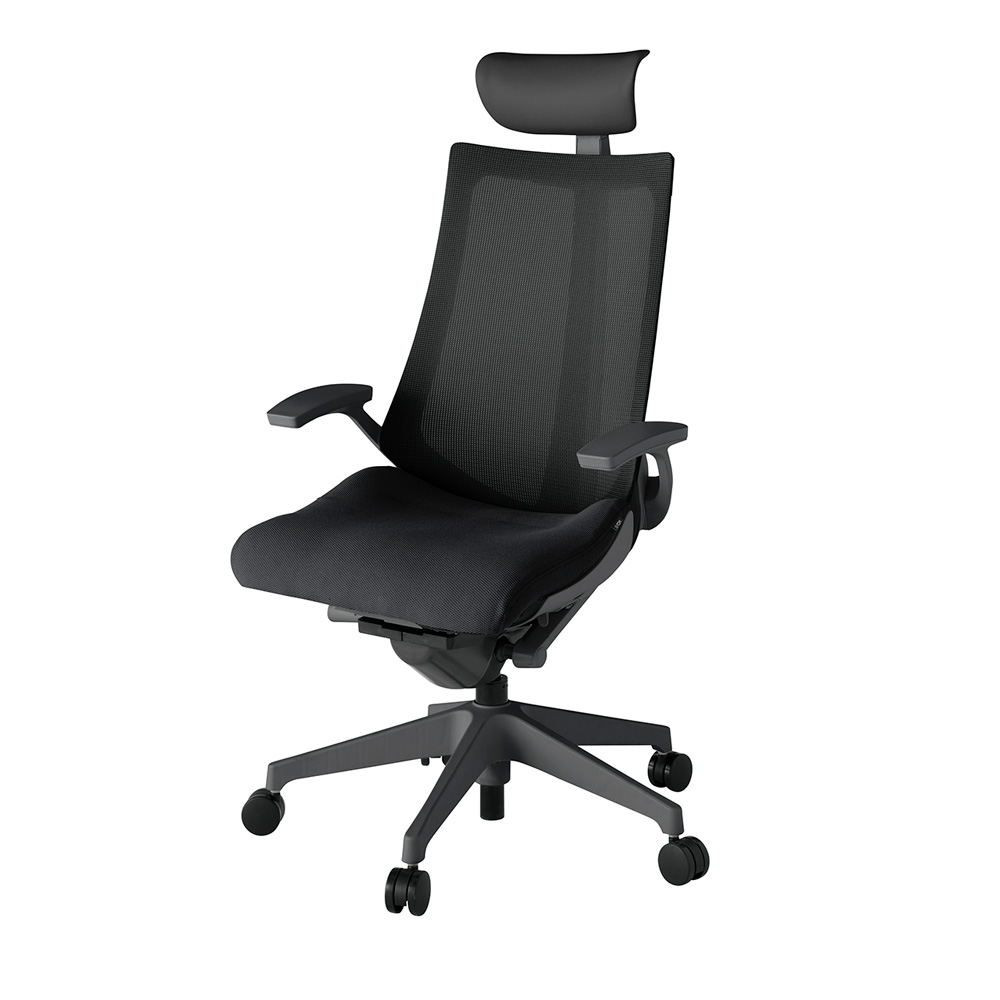 アクト2 KJ-475JVF-W2T1 メッシュバック プレーン 固定肘 ヘッドサポート ( ビニール ) ナイロンキャスター[ ベースカラー: W2 張地カラー: T1 / ブラック  ]