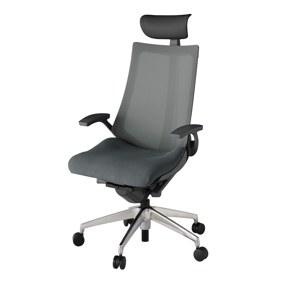 アクト2 KJ-475JVF-ZDC3 メッシュバック プレーン 固定肘 ヘッドサポート ( ビニール ) ナイロンキャスター[ ベースカラー: ZD 張地カラー: C3 / ダークグレー  ]