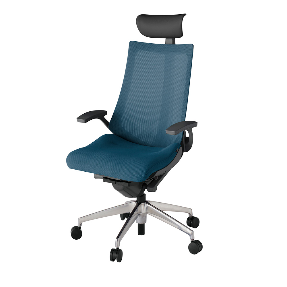 アクト2 KJ-475JVF-ZDN3 メッシュバック プレーン 固定肘 ヘッドサポート ( ビニール ) ナイロンキャスター[ ベースカラー: ZD 張地カラー: N3 / ライトインディゴ  ]